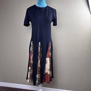 Zara Short Sleeve Casual Midi Dress Women M Drop Waist Patterned Inserts Boho